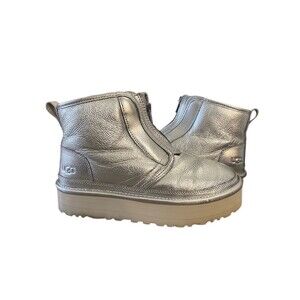 UGG Classic Ultra Mini Platform Zip Boots Metallic Silver Ankle Booties